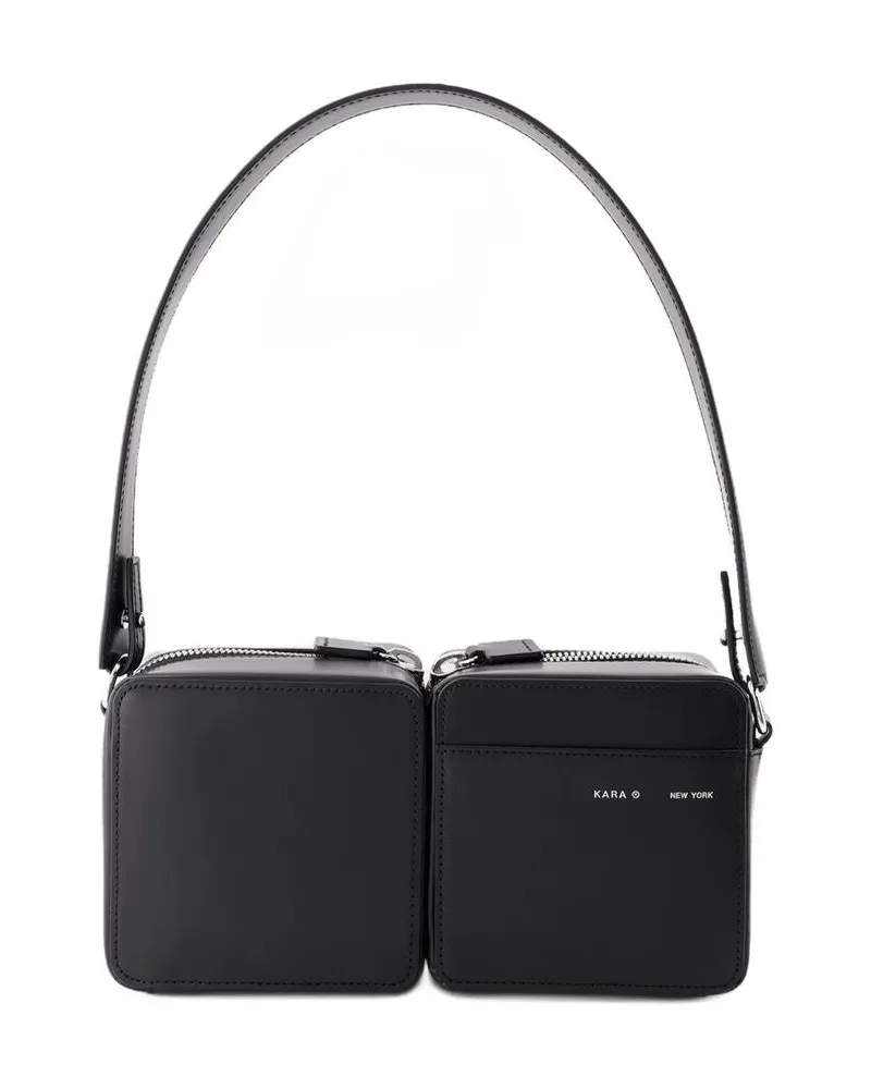 KARA Women's Hobo Stacked  Leather Black Calfskin Shoulder-hobo-bags Black