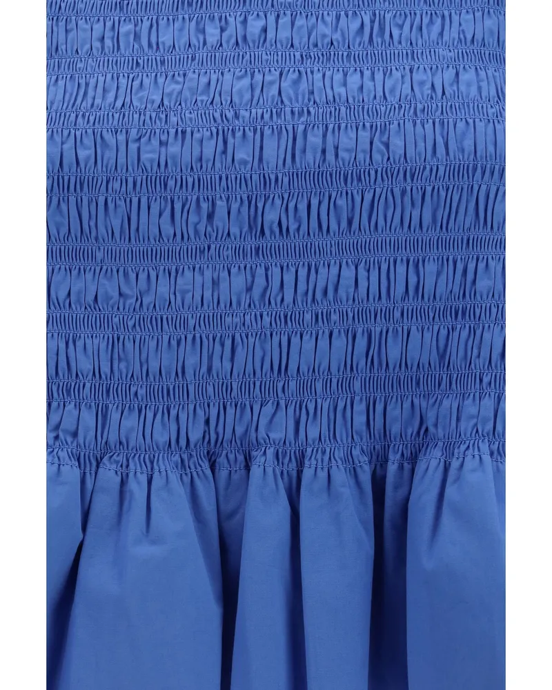 Ganni Women's Ruched Cotton Top Marina Tops Blue