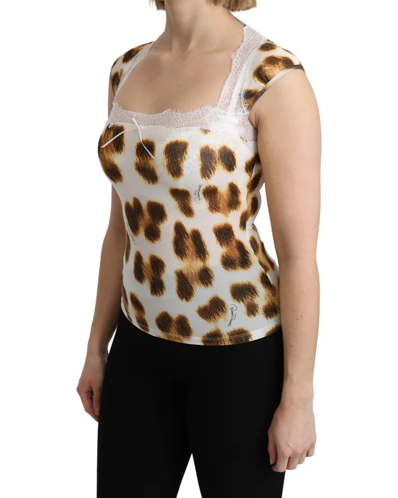 Roberto Cavalli Women's White Brown Camisole Underwear Blouse Polyamide White