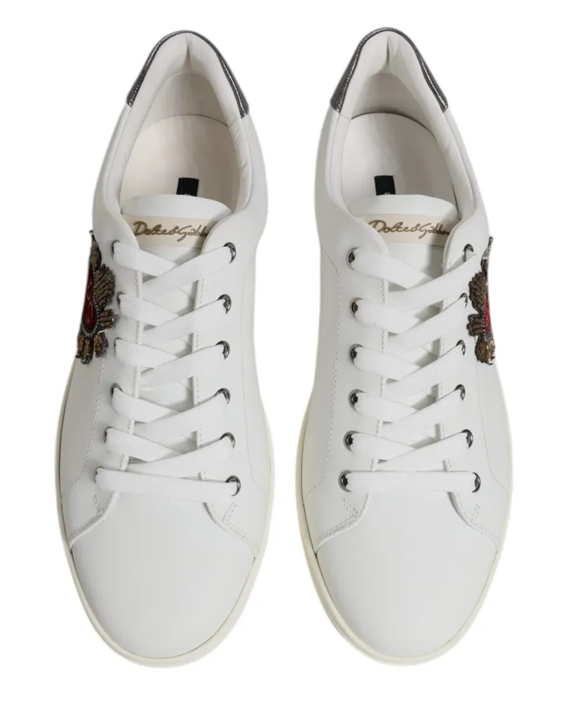 Dolce & Gabbana White Sacred Heart Men Low Top Sneakers Shoes Calf Leather White