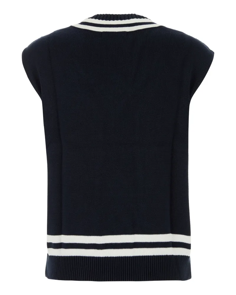 SPORTY & RICH Women Cable-Knit Cotton Sweater Vest Navy Tank Tops Navy