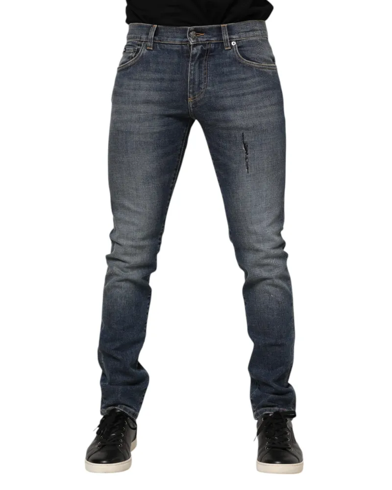 Dolce & Gabbana Blue Washed Cotton Skinny Men Denim Jeans Co+02 Clothing Blue