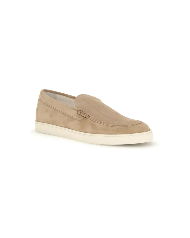 Brunello Cucinelli Men's Beige Calf Leather Bos Taurus Slip-On Loafers Beige