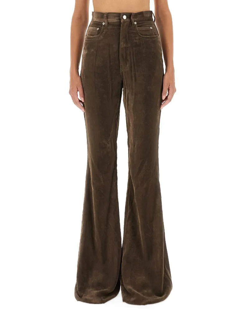 Rick Owens Flare Fit Viscose Trousers — Brown Brown