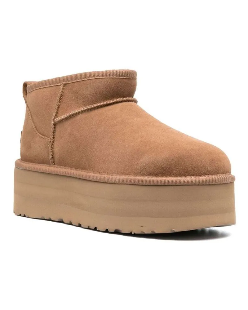 UGG Women's Ankle Boots Classic Ultra Mini Platform Beige Brown Leather Brown