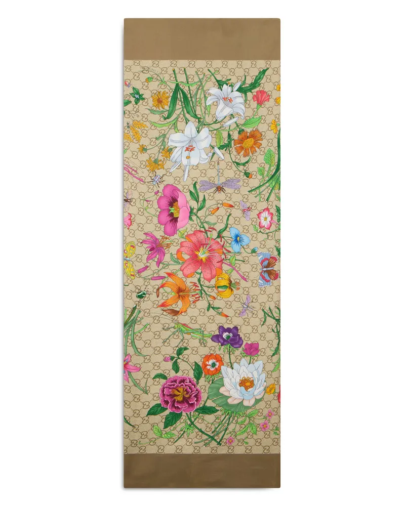 Gucci Floral Silk Scarf — Beige Beige