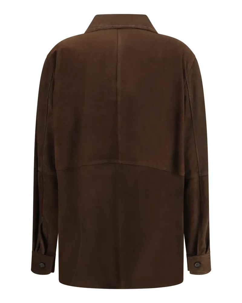 Totême Women's Shirt Jacket Suede Bark Lambskin Leather Brown