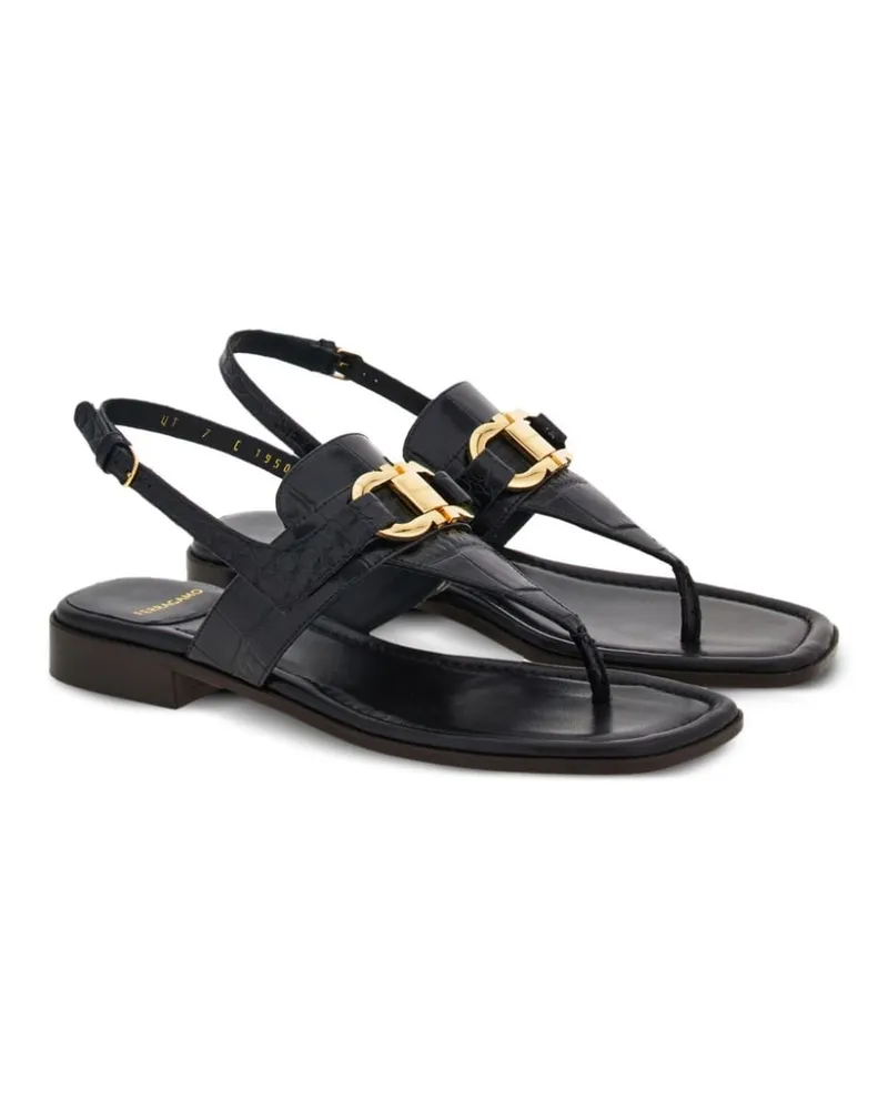Ferragamo Gancini-Buckle Leather Sandal — Black Black