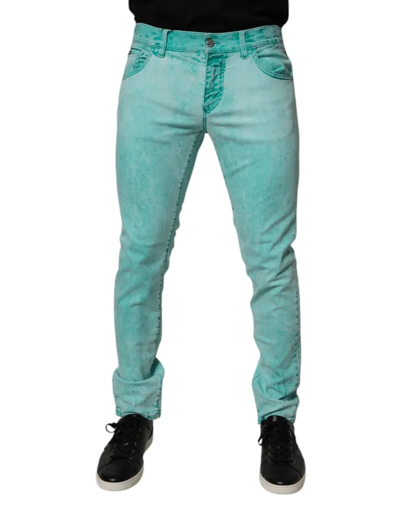 Dolce & Gabbana Green Tie Dye Cotton Skinny Men Denim Jeans Elastane Clothing Green