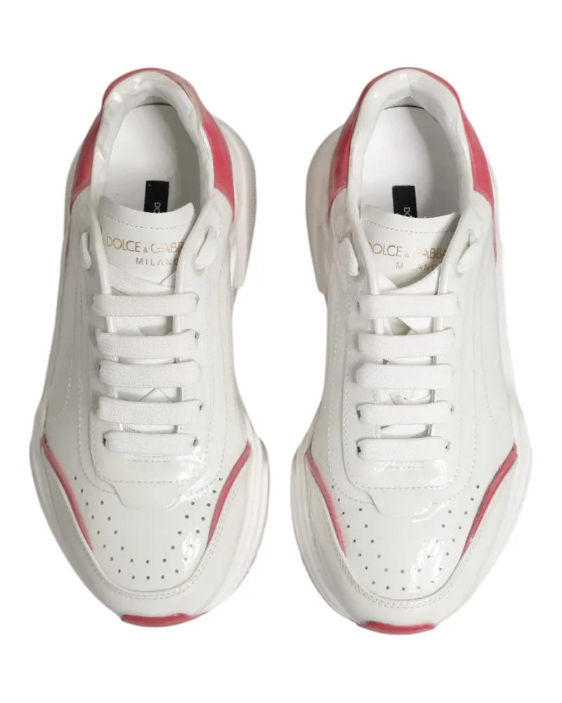 Dolce & Gabbana Women's White Pink Daymaster Low Top Sneakers Shoes Calf Leather White