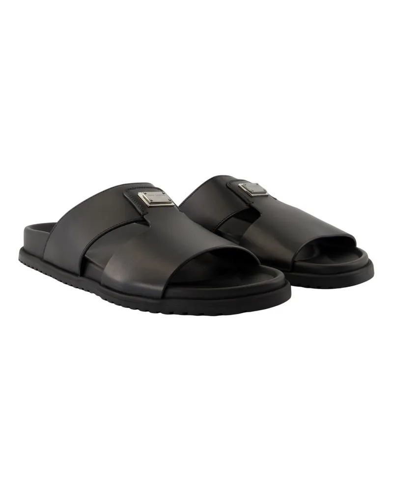 Dolce & Gabbana Men's Casual Sandals -  Leather Black Calfskin Shoes Black