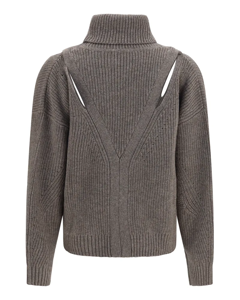 P.A.R.O.S.H. Women High-Neck Sweater With Perforated Shoulders Greige Chiaro Gray