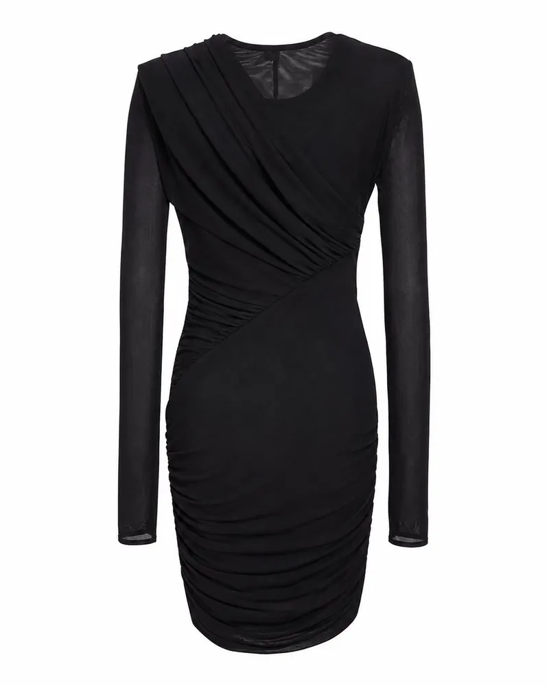 Amen Jewel-Appliqué Tulle-Sleeve Dress — Black Black