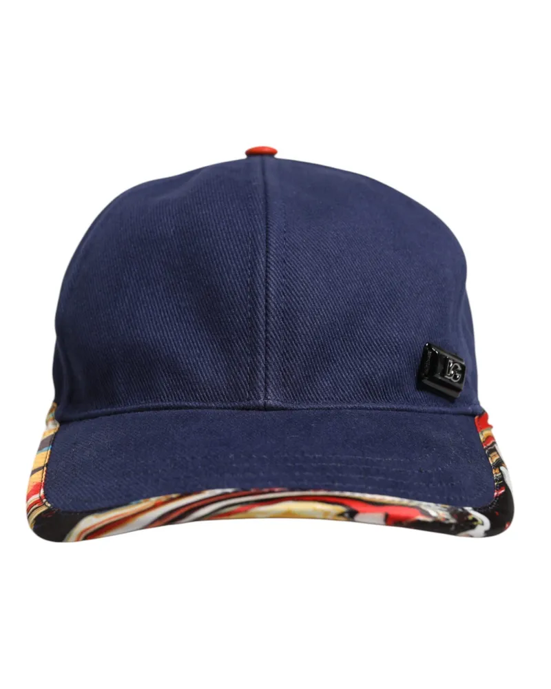 Dolce & Gabbana Men's Blue Cotton 6 Panels Baseball Cap Polyester Calf Leather Accessory Navy