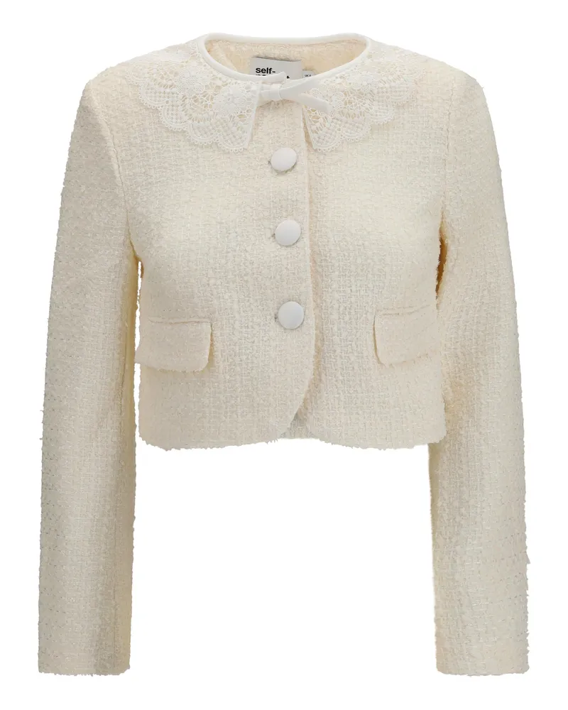 Self-Portrait Women's Bouclé Jacket Cream Lace Collar Polyester Cream