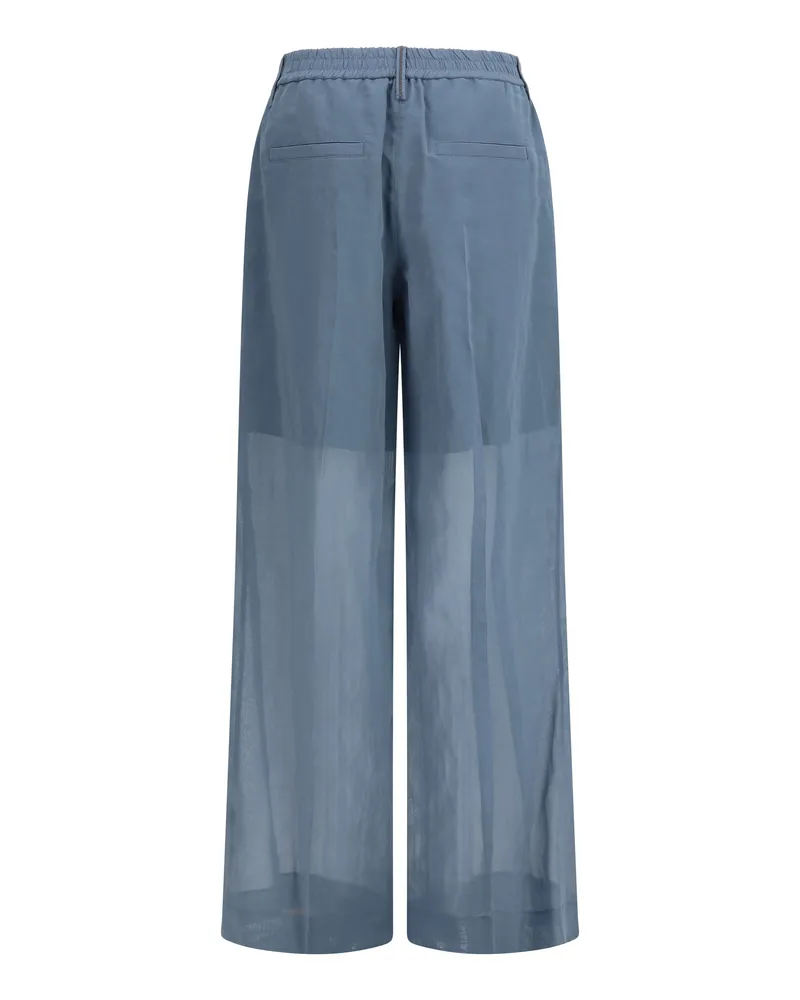 Brunello Cucinelli Women's Sartorial Track Pants Artic Blu Cotton Trousers Blue