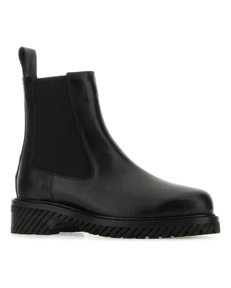 OFF-WHITE Men's Black Leather Combat Ankle Boots Blackblac Stivali Black