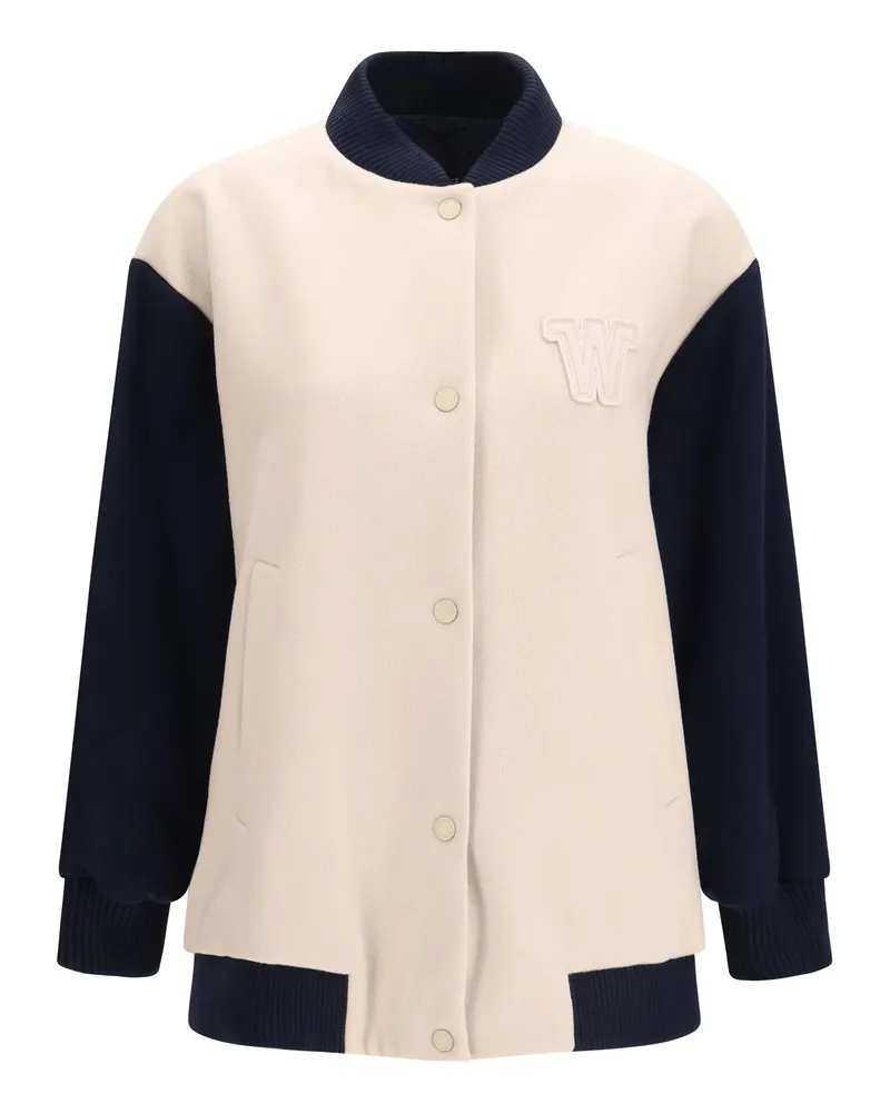 Max Mara Women's Bomber Jacket Double Wool Plaster Fleece (ovis Aries) Puffer Beige