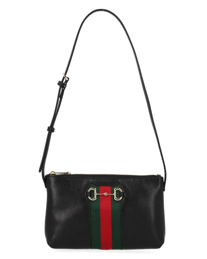 Gucci Women's Mini Bag Horsebit Web Leather Black Calf Handbags Hand Black