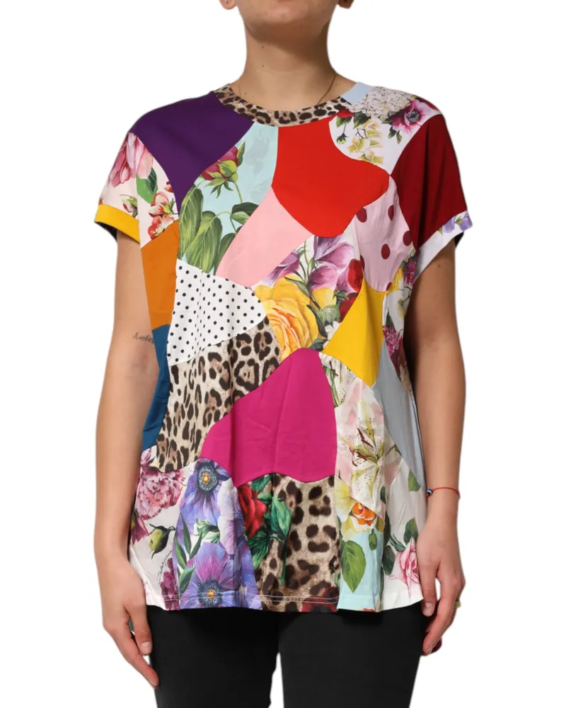 Dolce & Gabbana Women Multicolor Patchwork Cotton Silk Blouse Top Multicolor
