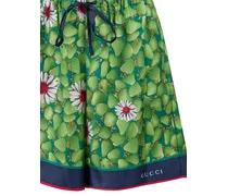 Women's Green Flower Printed Silk Shorts