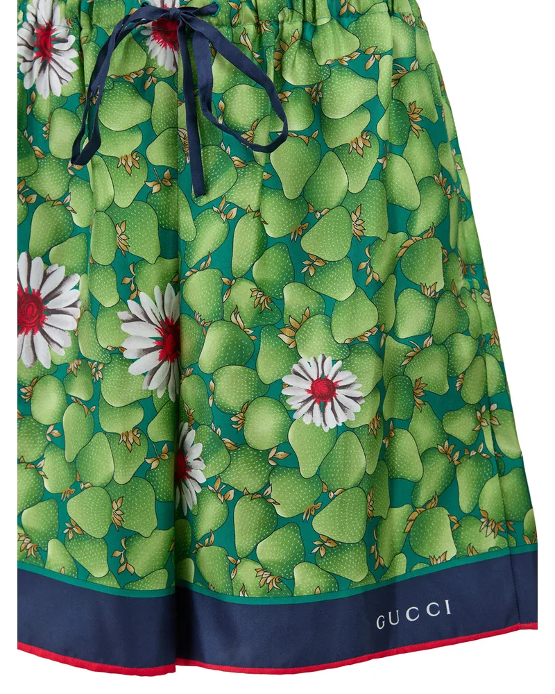 Gucci Women's Green Flower Printed Silk Shorts Green