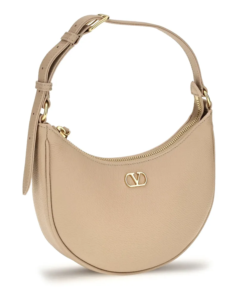 Valentino Garavani Women's Mini Hobo Vlogo Signature Shoulder Bag Rose Sand Calf Leather Bos Taurus Beige