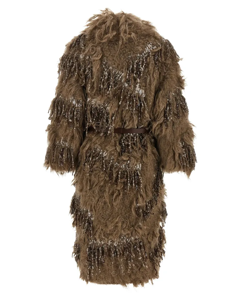 Brunello Cucinelli Dazzling Moss Embroidery Mohair & Wool Coat — Moss Moss