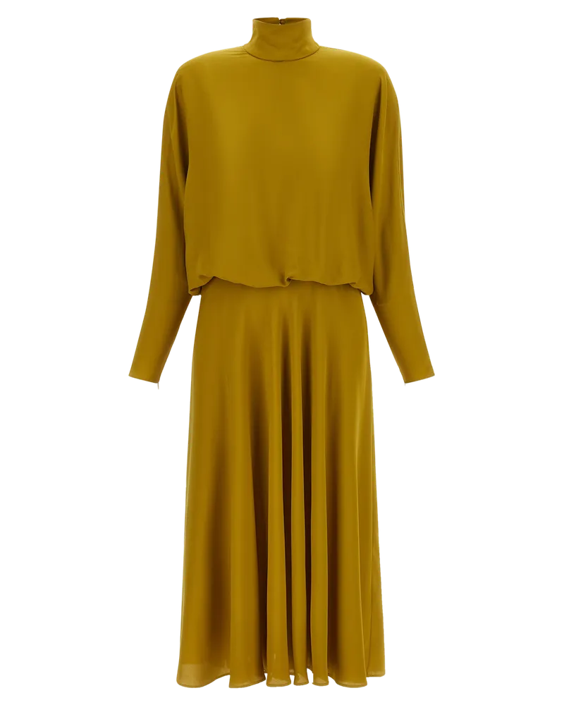 Valentino Garavani Silk Feather-Trim Midi Dress — Green 