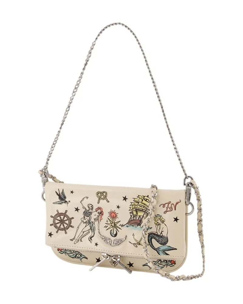 Zadig & Voltaire Women's Rock Nano Tattoo Crossbody Leather White Cowhide Bags Crossbodies White
