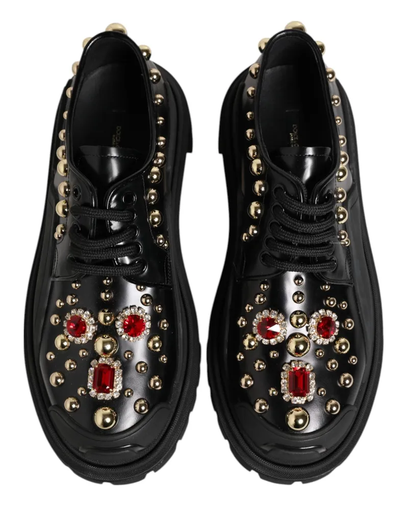 Dolce & Gabbana Women's Black Leather Jeweled Crystals Derby Shoes Black