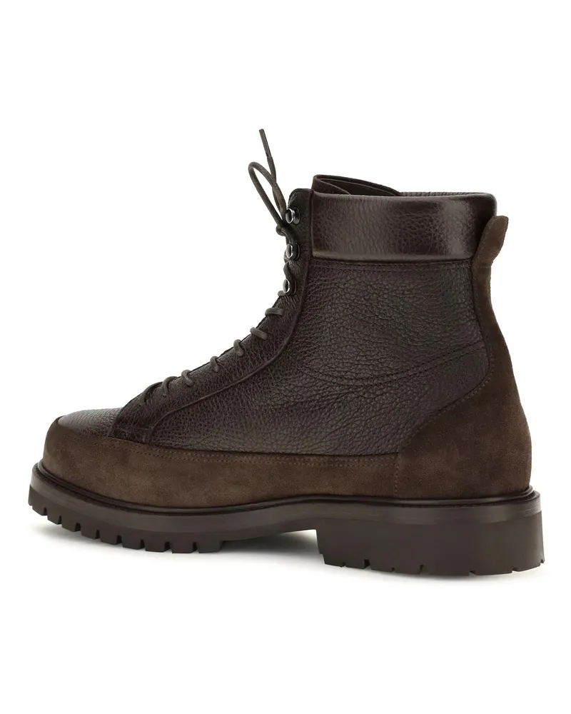 Brunello Cucinelli Men's Lace-Up Deer Leather And Suede Ankle Boots Dark Brown Brown