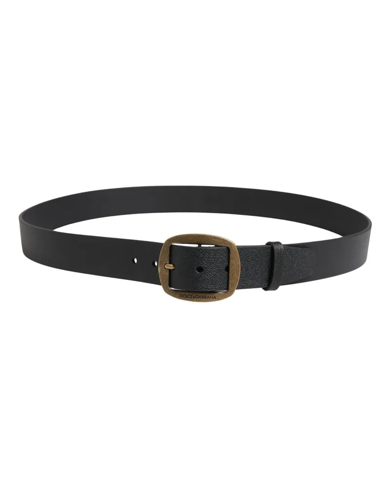 Dolce & Gabbana Men Black Classic Leather Metal Buckle Belt Calf Black