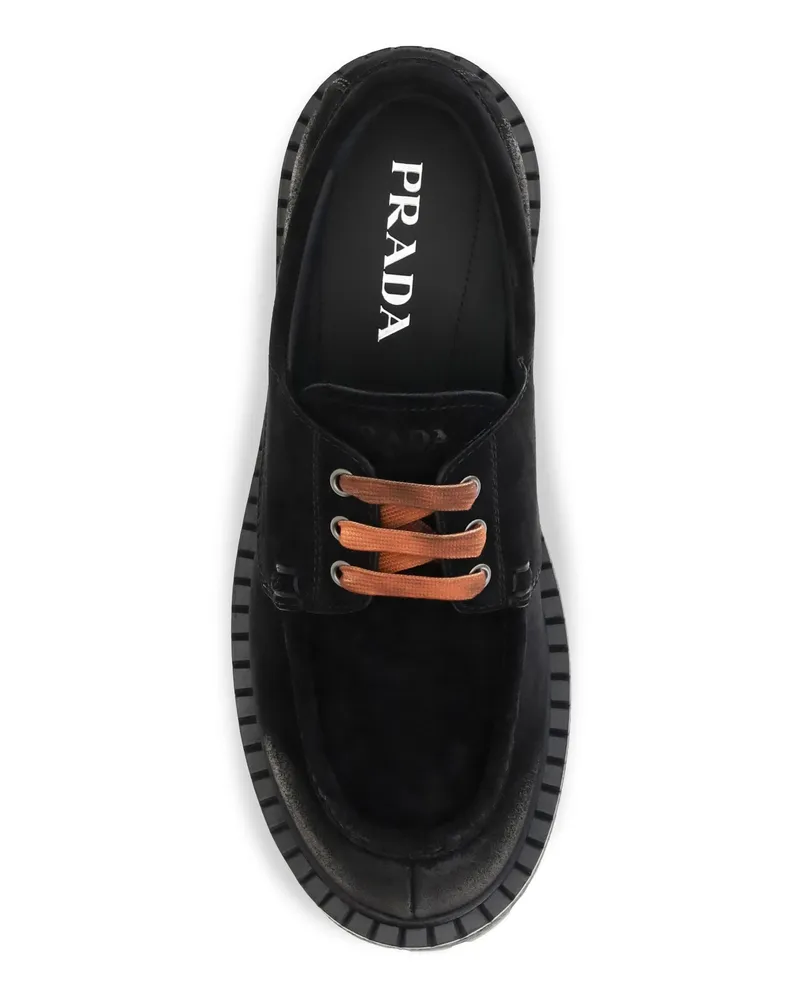 Prada Men's Suede Lace-Up Loafers Nero Upper: Suede; Sole: Rubber Lace Up Black