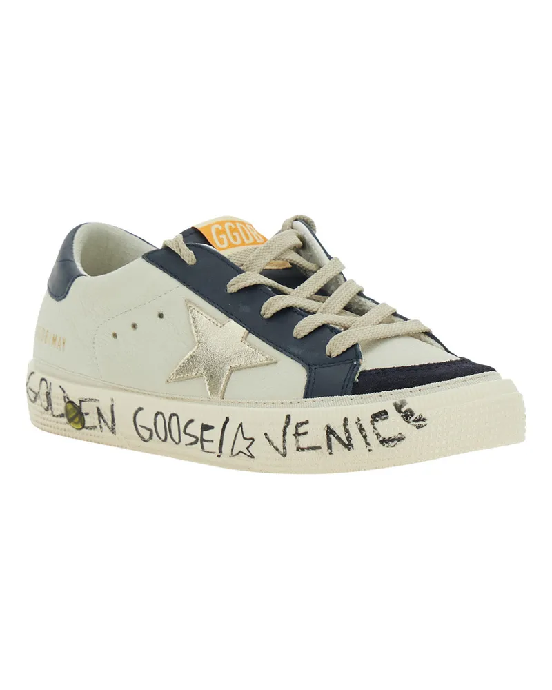 Golden Goose Boys' Low-Top Sneakers May White Leather Cow Trainers White