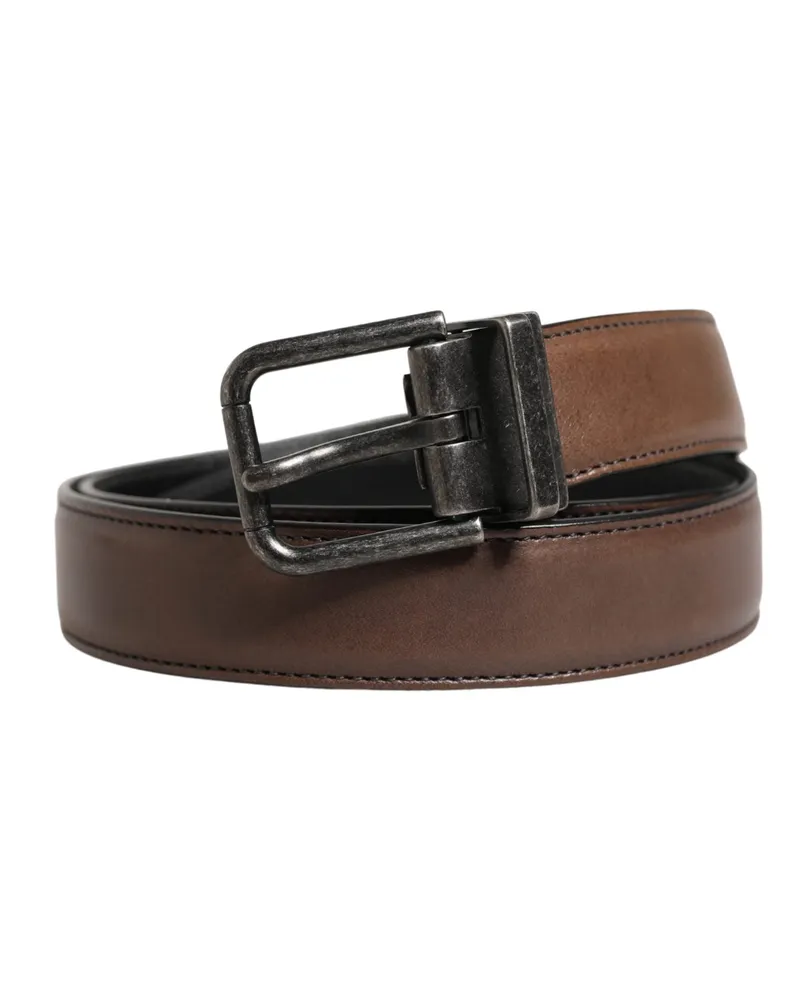 Dolce & Gabbana Men Brown Classic Leather Metal Buckle Belt Calf Brown