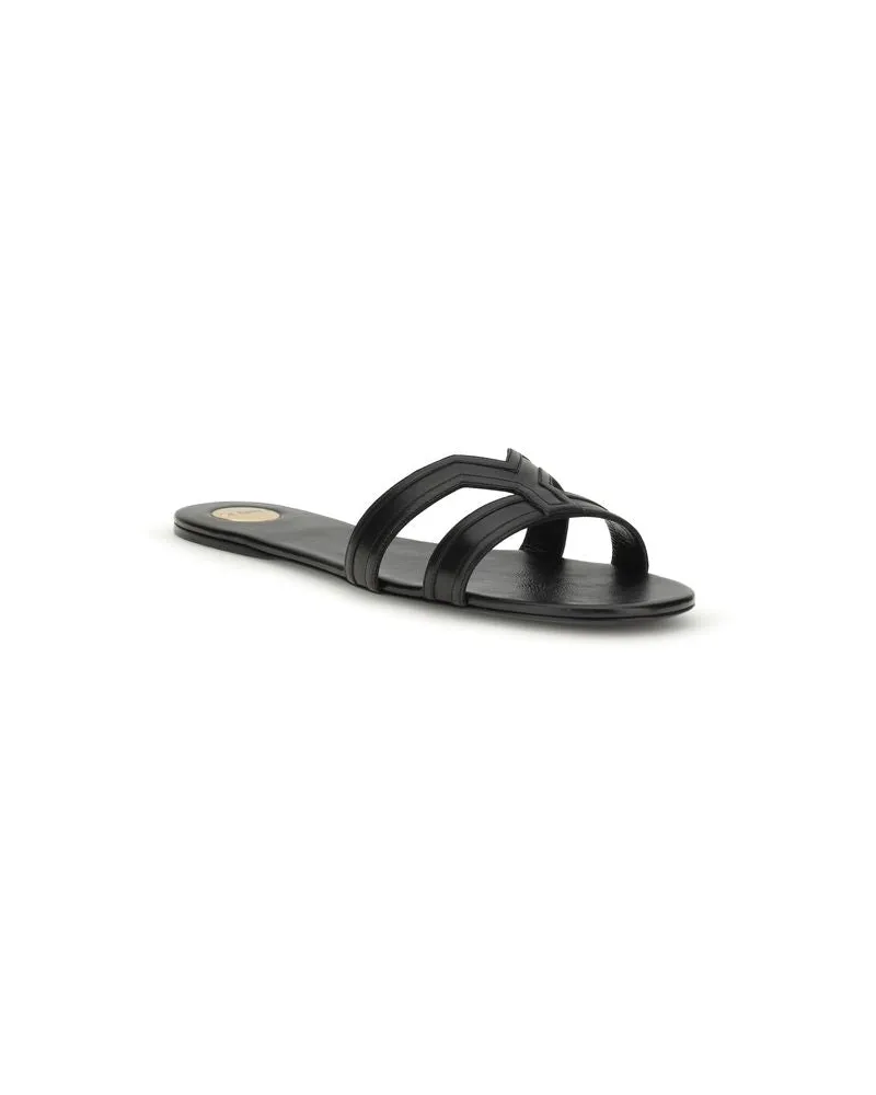 Saint Laurent Women's Black Calf Leather Bos Taurus Sandals Black