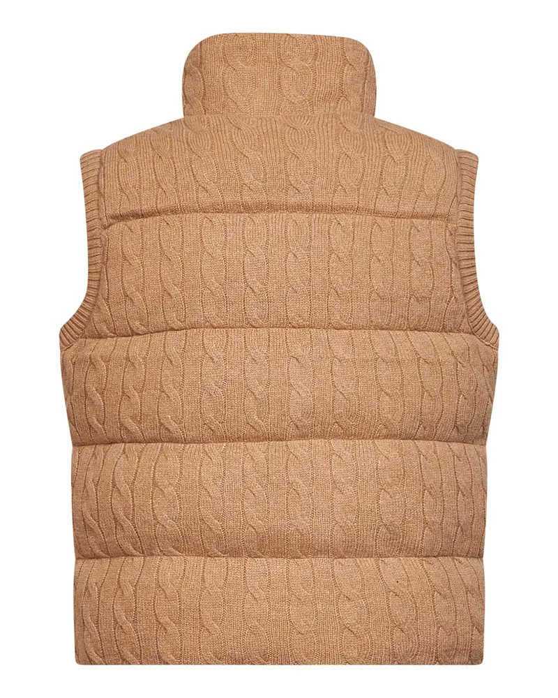 Ralph Lauren Women's Padded Cable-Knit Vest Camel Wool Bomber Jackets Camel