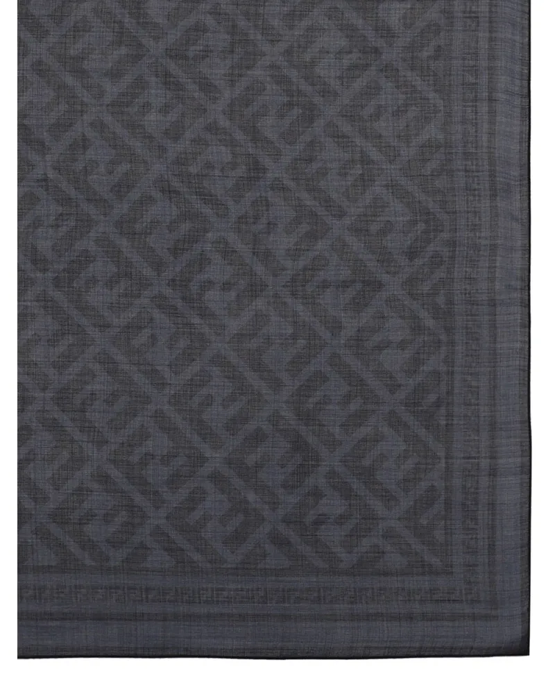 Fendi FF Motif Silk-Wool Jacquard Scarf — Blue Blue