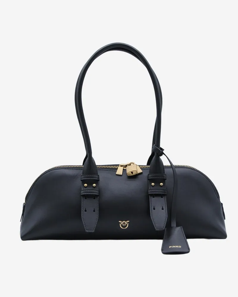 Pinko Women's Leather Bowling Bag Escape Horizontal Black Handbags Hand Black