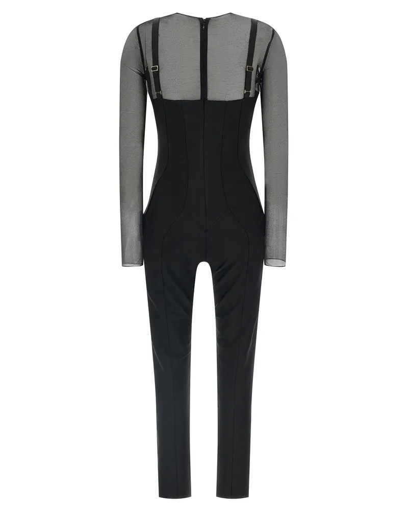 Elisabetta Franchi Tulle and Jersey Jumpsuit — Black Black