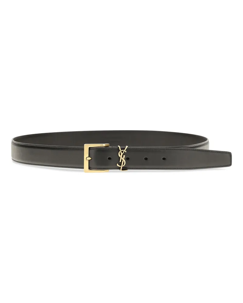 Saint Laurent Men's Box Laque Leather Belt Nero Calf Bos Taurus E Braces Black
