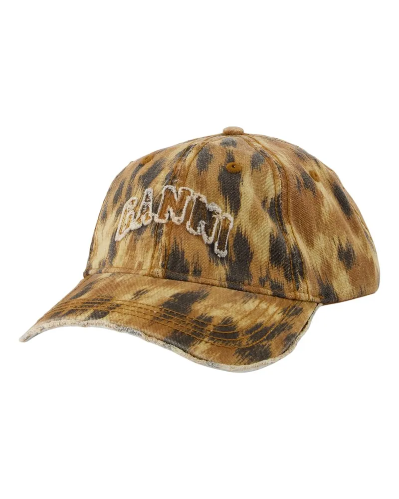 Ganni Women's B3020171-01c Leopard-Print Cotton Baseball Cap Brown Brown