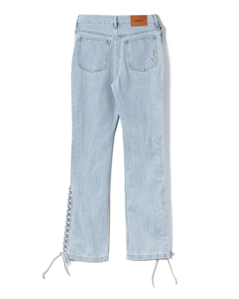ROTATE Birger Christensen Lace-Up Straight-Leg Jeans — Blue Blue