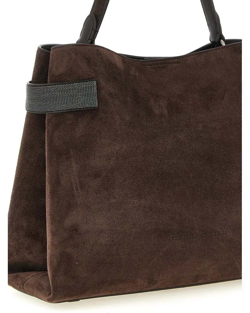 Brunello Cucinelli Women's Essence Shoulder Bag Brown Calfskin Leather Brown