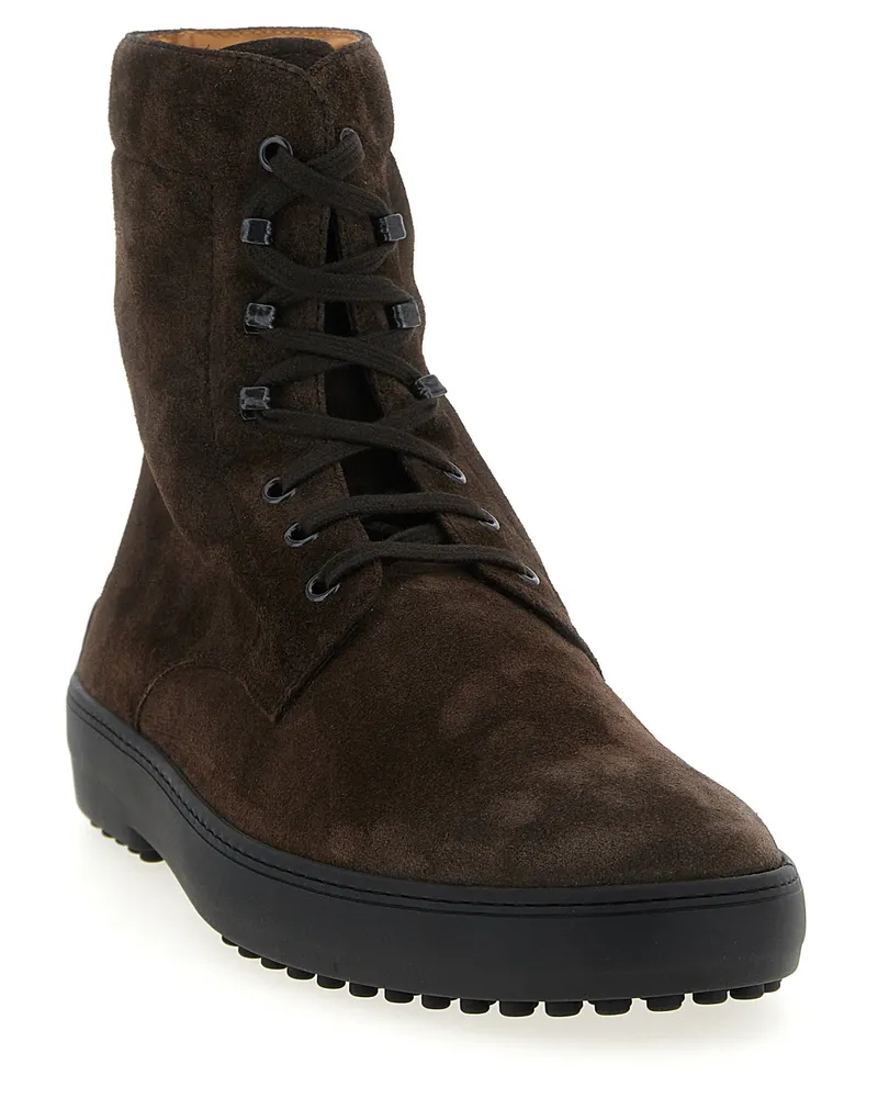 TOD'S Suede Lace-Up Boot — Brown Brown