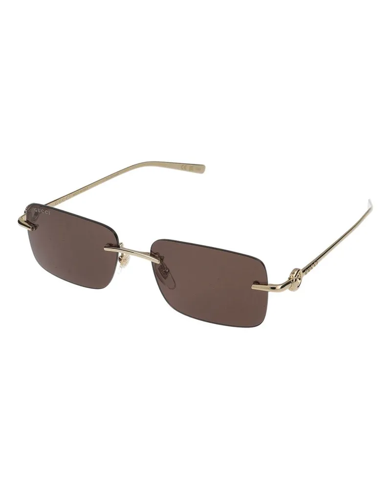 Gucci GG1703S Gold Metal Rectangular Sunglasses — Gold Gold