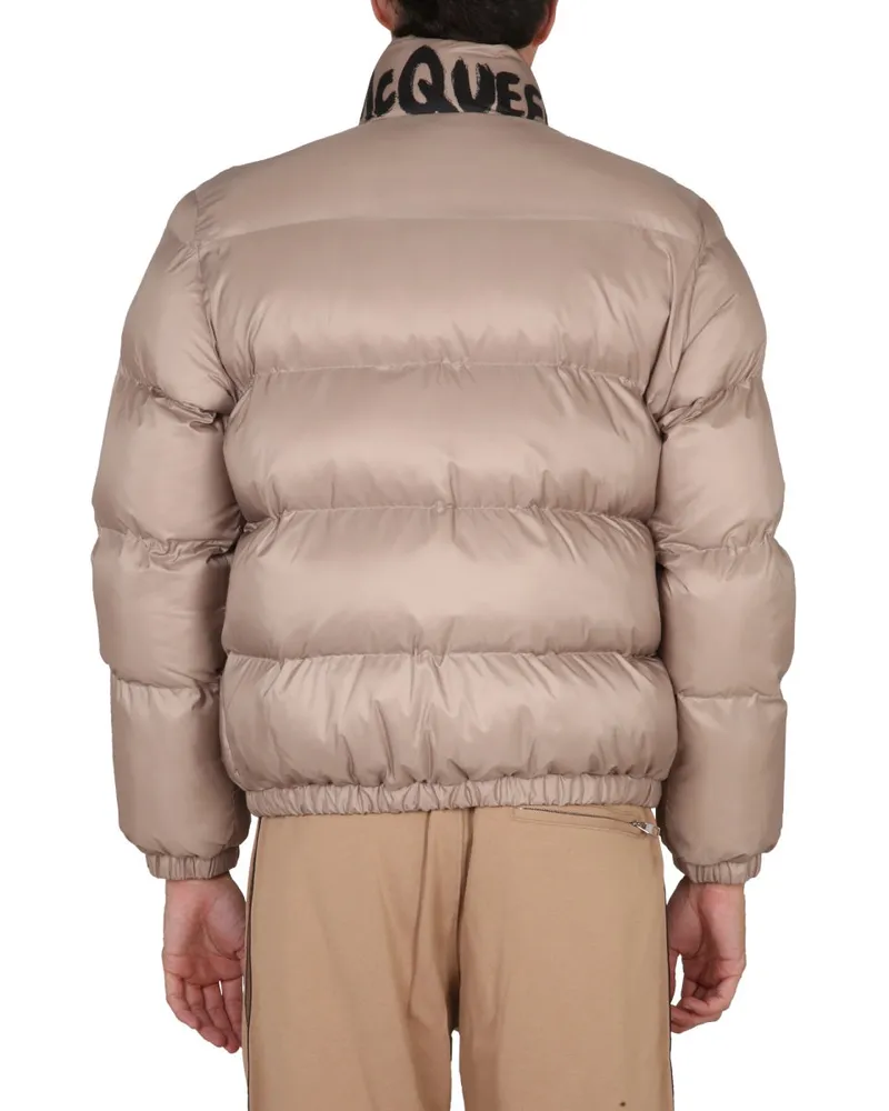 Alexander McQueen Graffiti Logo Print Down Jacket — Beige Beige