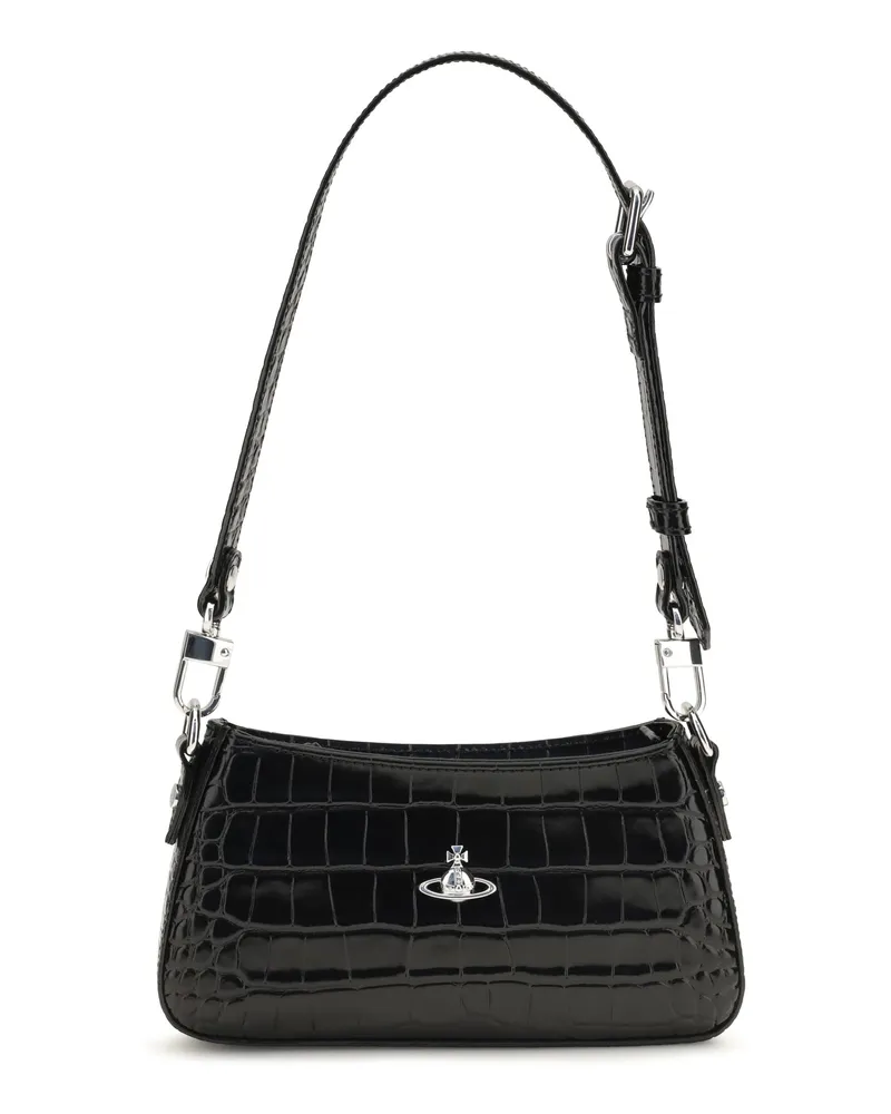 Vivienne Westwood Tasha Calfskin Leather Shoulder Bag — Black Black