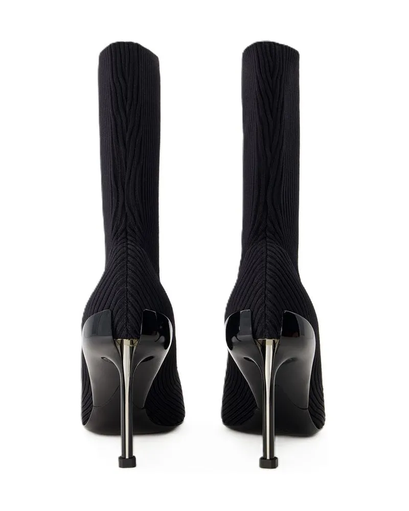 Alexander McQueen Women's Pointed-Toe Ankle Boots -  Leather Black Shoes Ankle-Boots Black